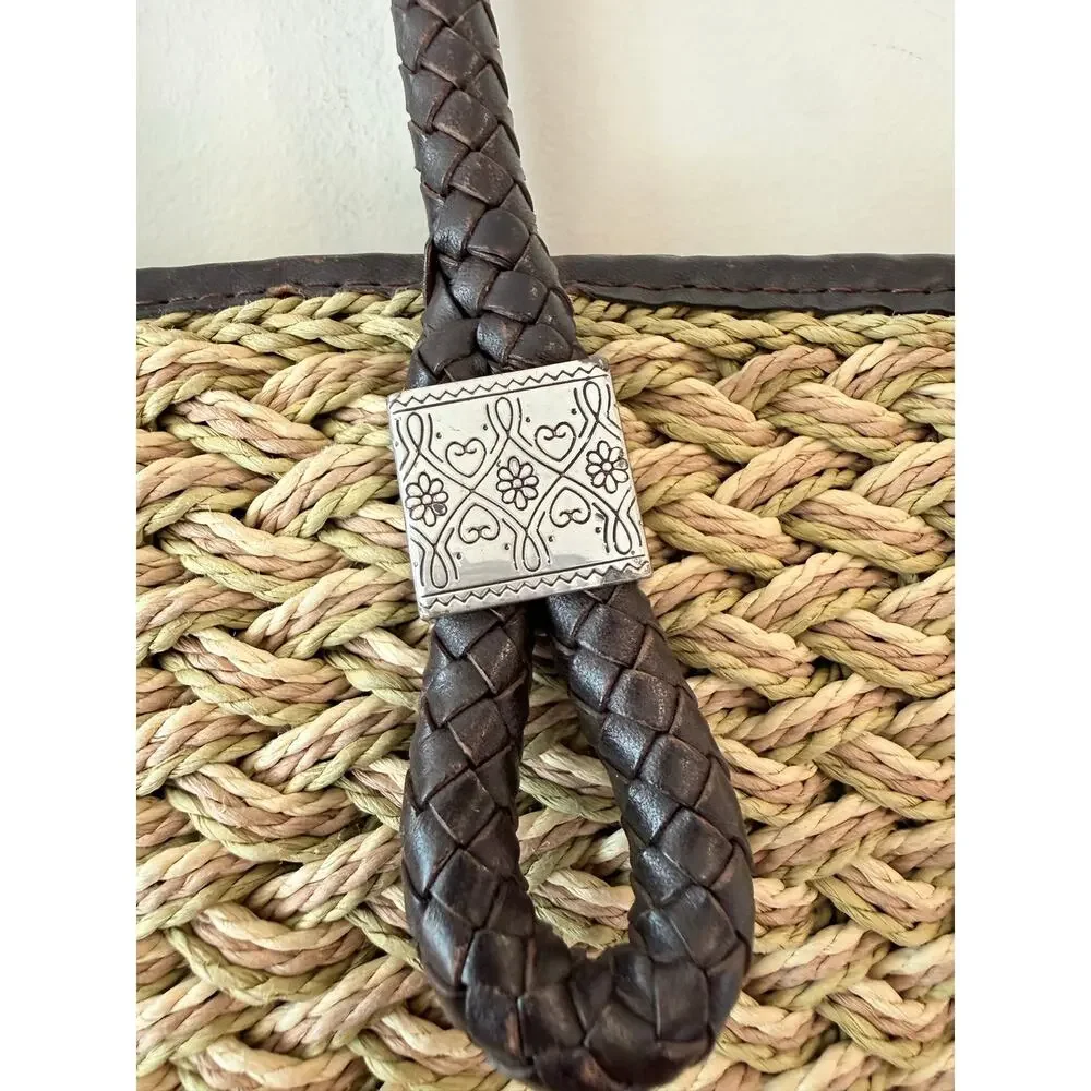 Brighton Rita Woven straw Bucket Bag Women Tan Double Handles Magnetic Closure